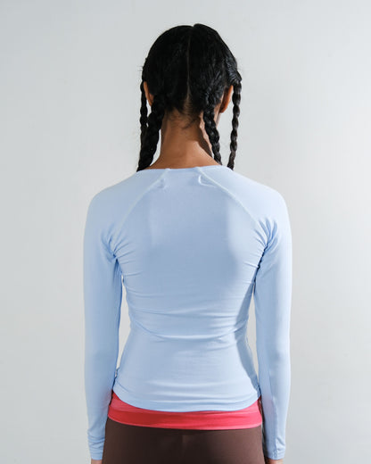 V-Neck Long Sleeve Top in Baby Blue