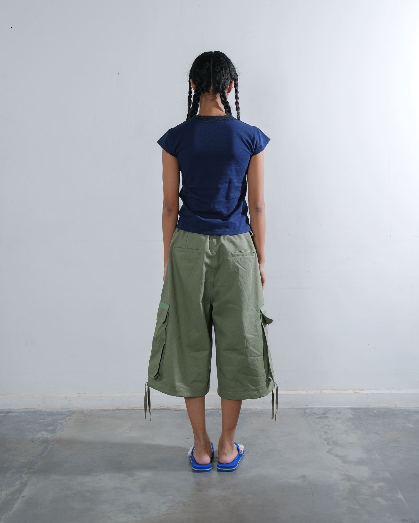 Lace V-Neck T-Shirt in Navy