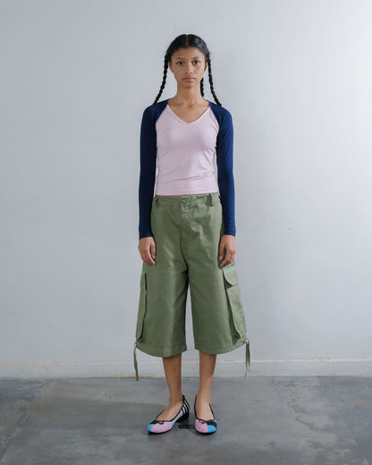 V-Neck Long Sleeve Top in Pink/Navy