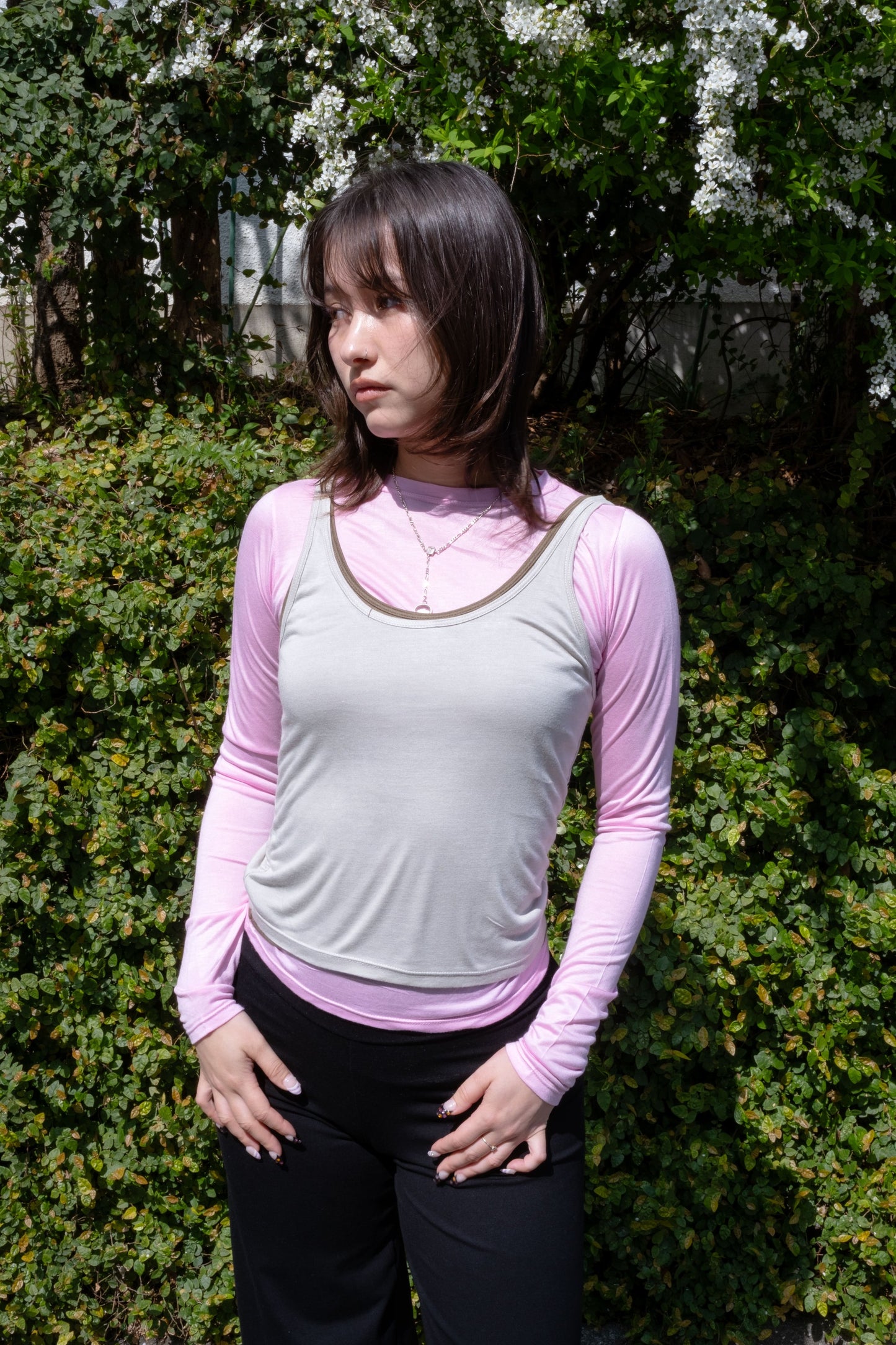 Long Sleeve Layered Top in Gum/Moss/Concrete