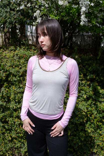 Long Sleeve Layered Top in Gum/Moss/Concrete