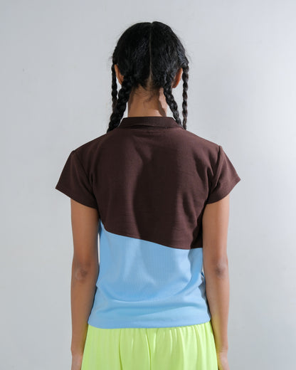 Polo 7 Top in Brown/Aqua