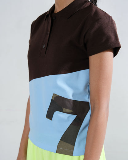 Polo 7 Top in Brown/Aqua