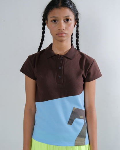 Polo 7 Top in Brown/Aqua