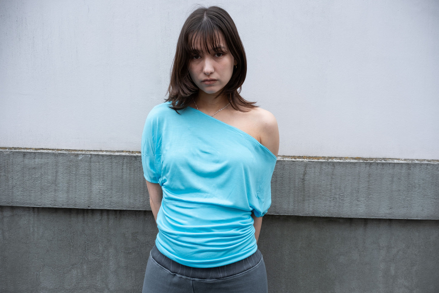 One Shoulder Draped Top in Aqua