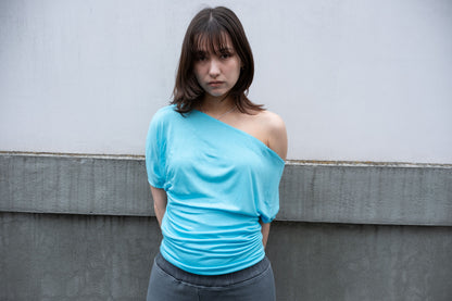 One Shoulder Draped Top in Aqua