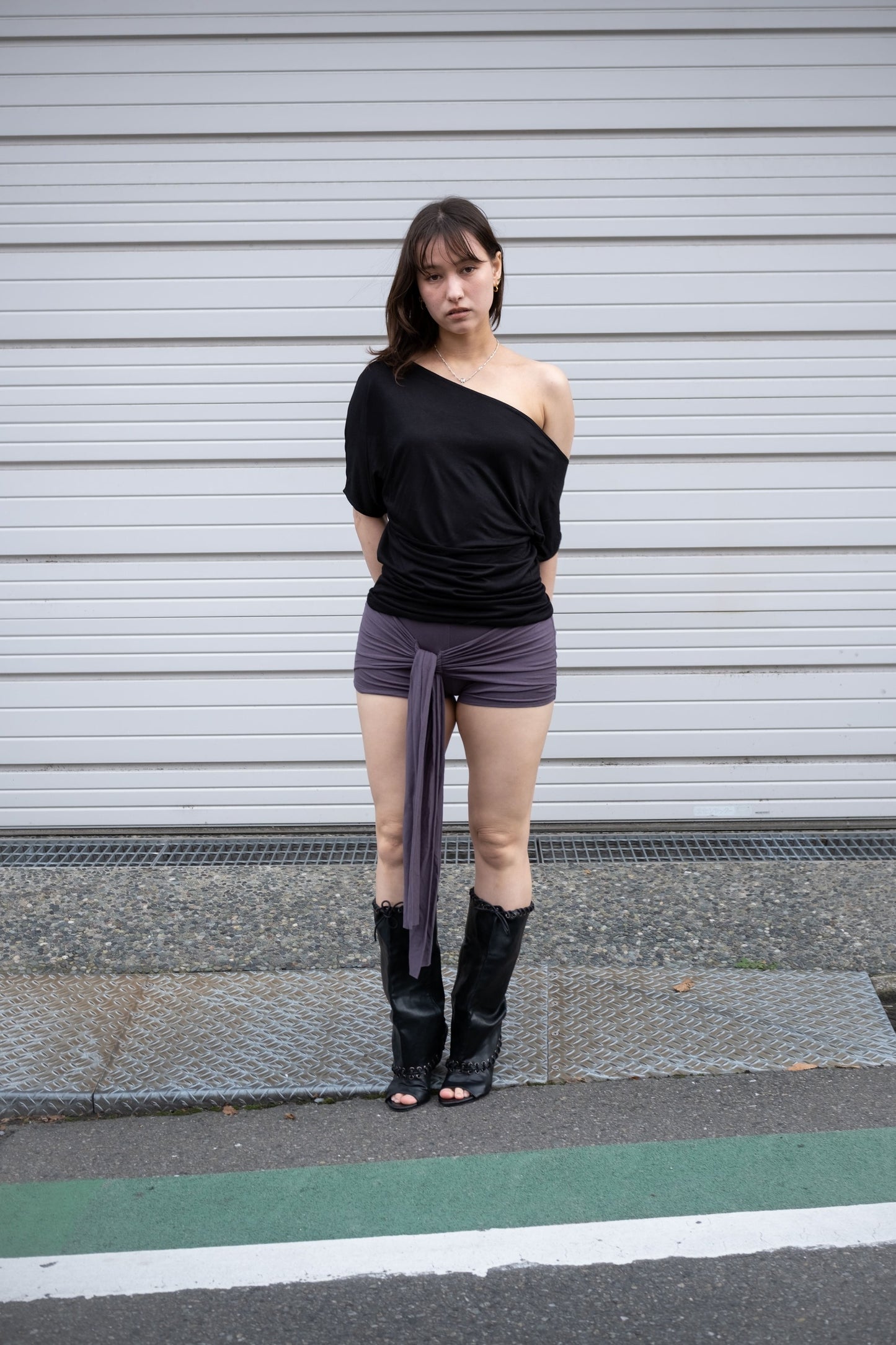 One Shoulder Draped Top in Black