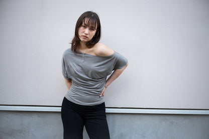 One Shoulder Draped Top in Smoke