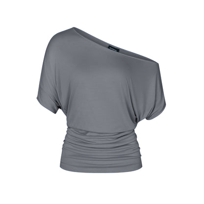 One Shoulder Draped Top in Smoke
