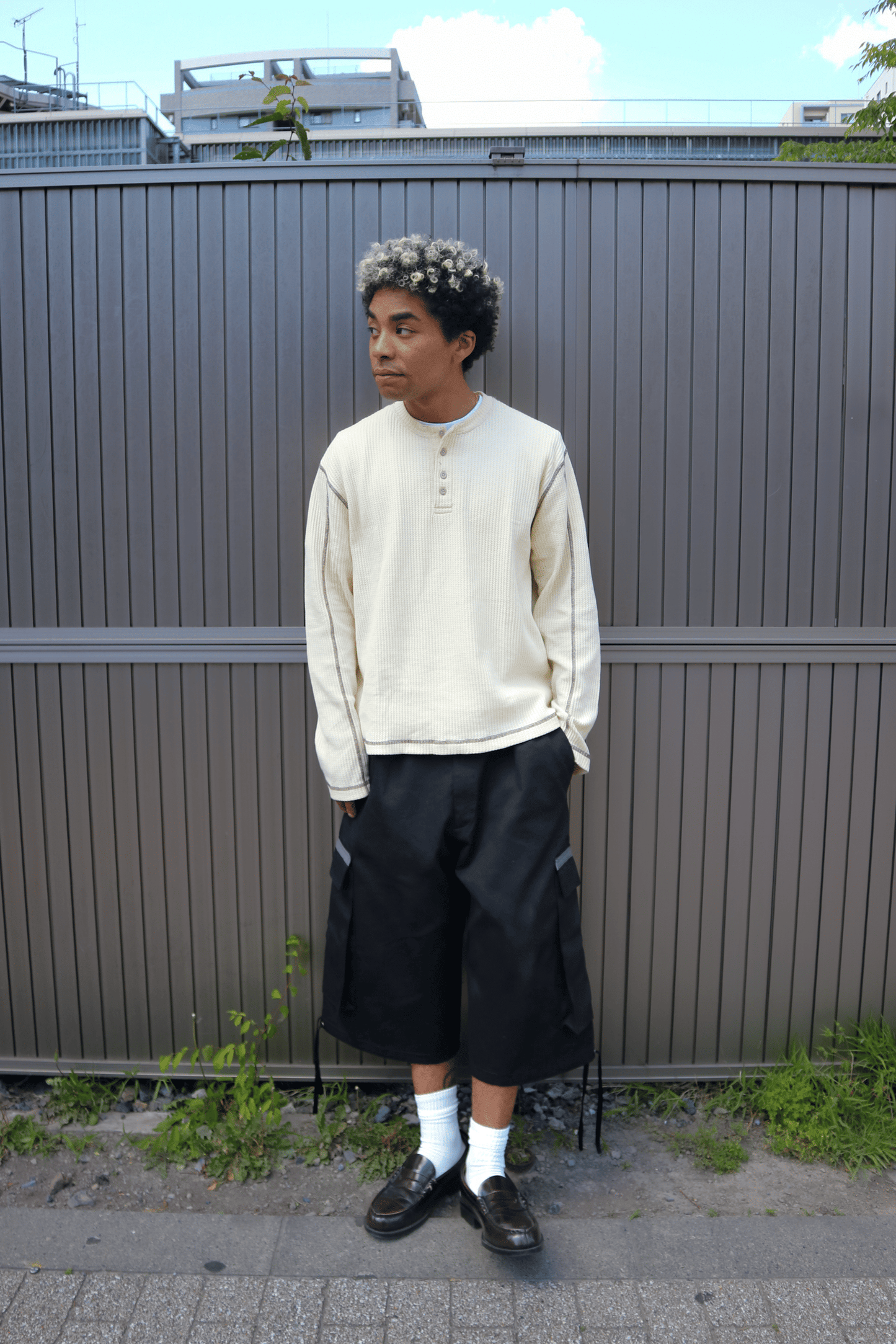 Washed Henley Shirt in Beige