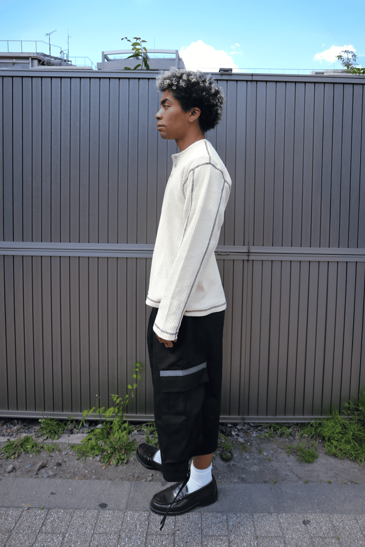Washed Henley Shirt in Beige