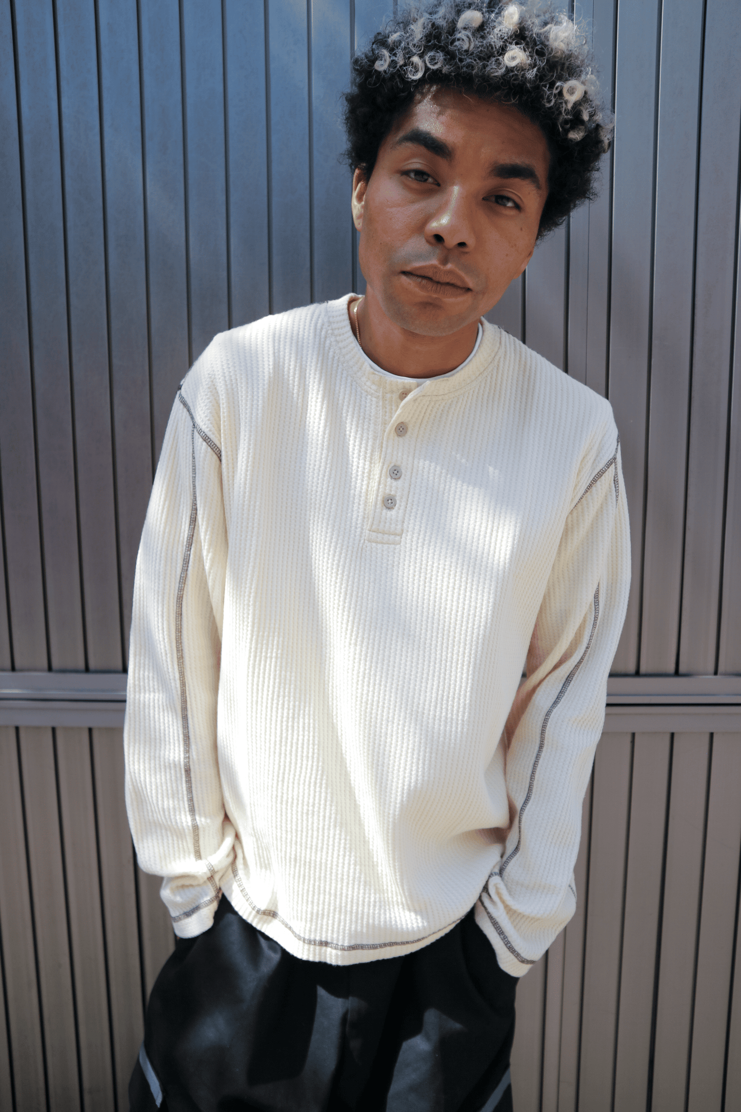 Washed Henley Shirt in Beige