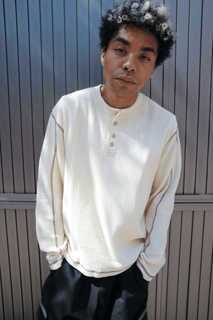 Washed Henley Shirt in Beige