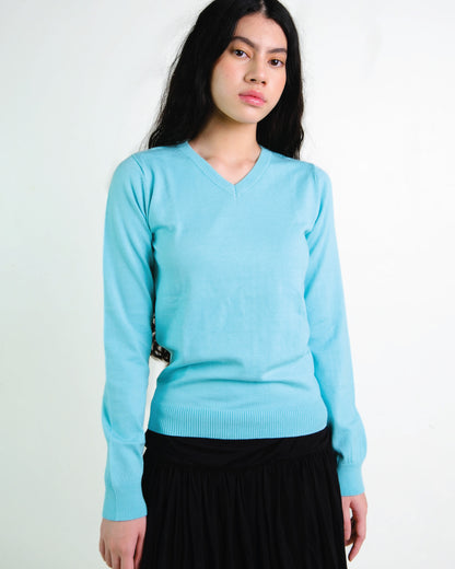 Knit V-Neck Sweater in Mint