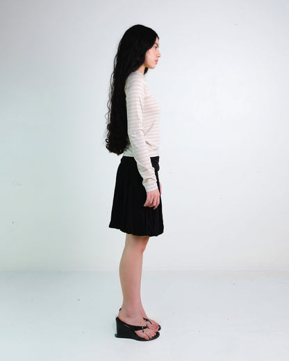 Stripes Long Sleeve Collar Top in Beige