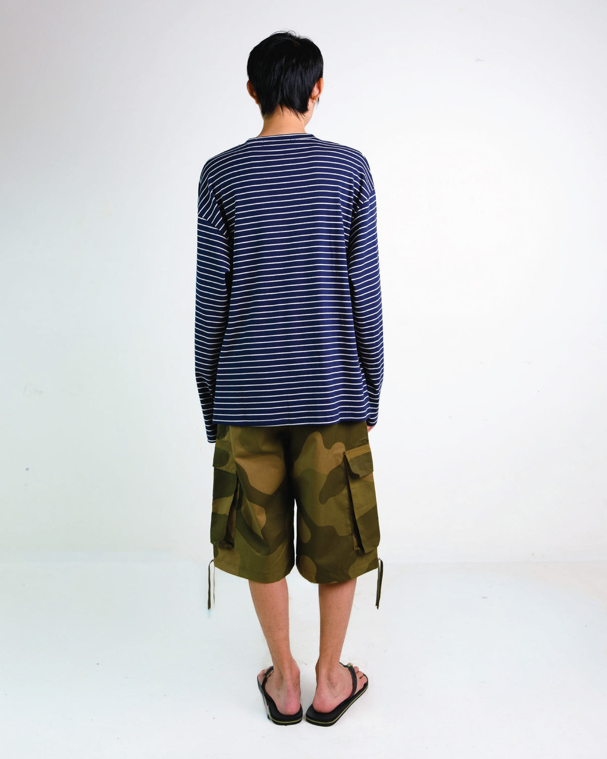 Stripes Henley Long Sleeve Top in Navy