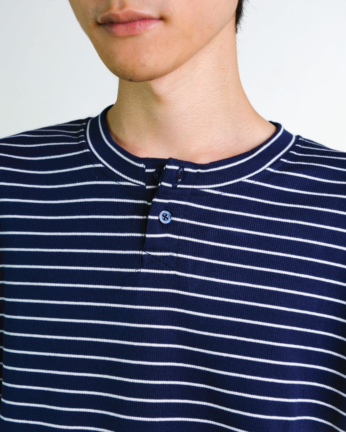 Stripes Henley Long Sleeve Top in Navy