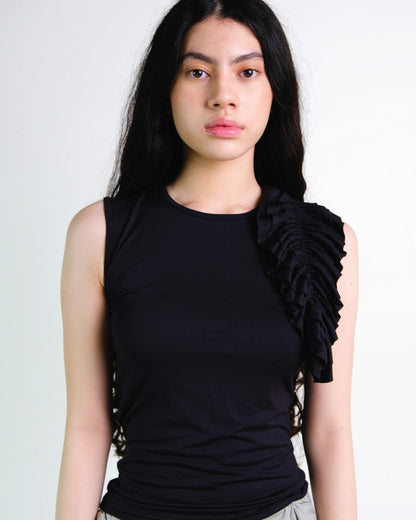 Ruffle Tank Top in Black