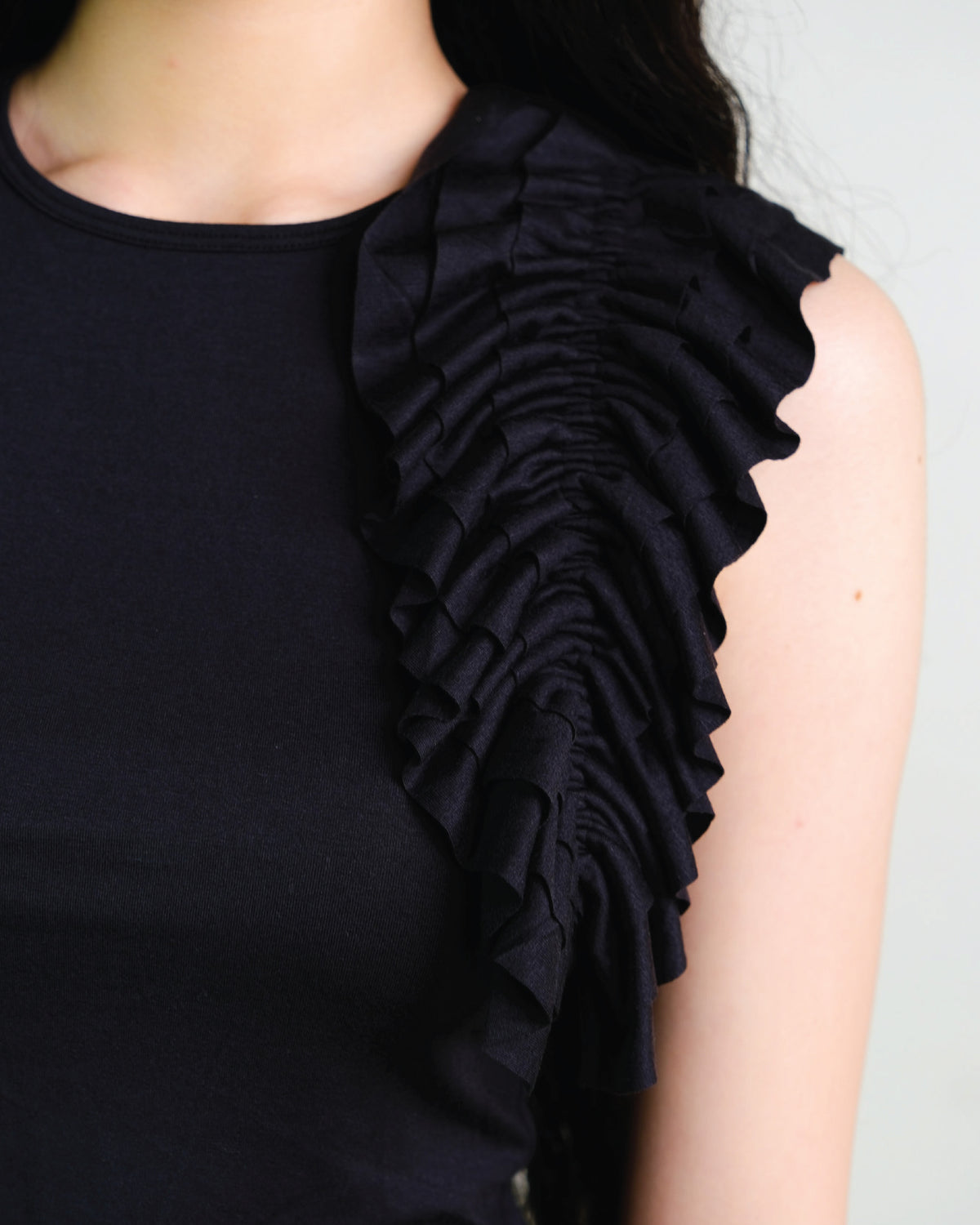 Ruffle Tank Top in Black