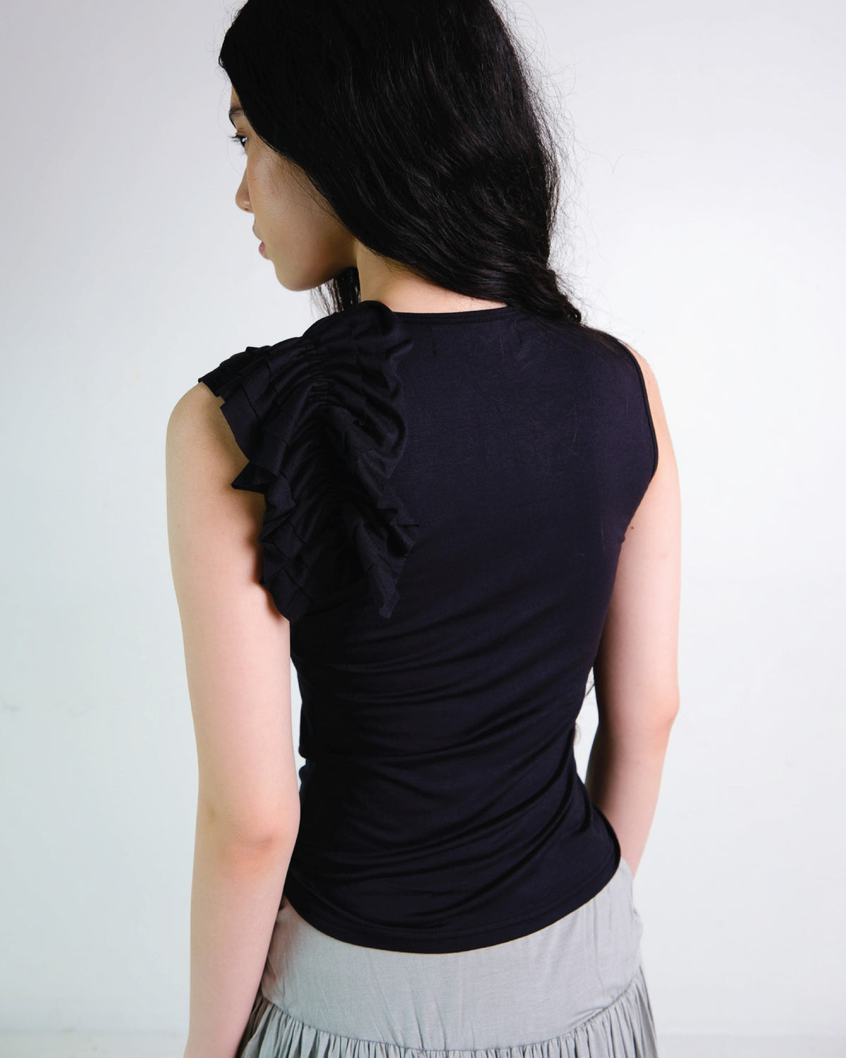 Ruffle Tank Top in Black