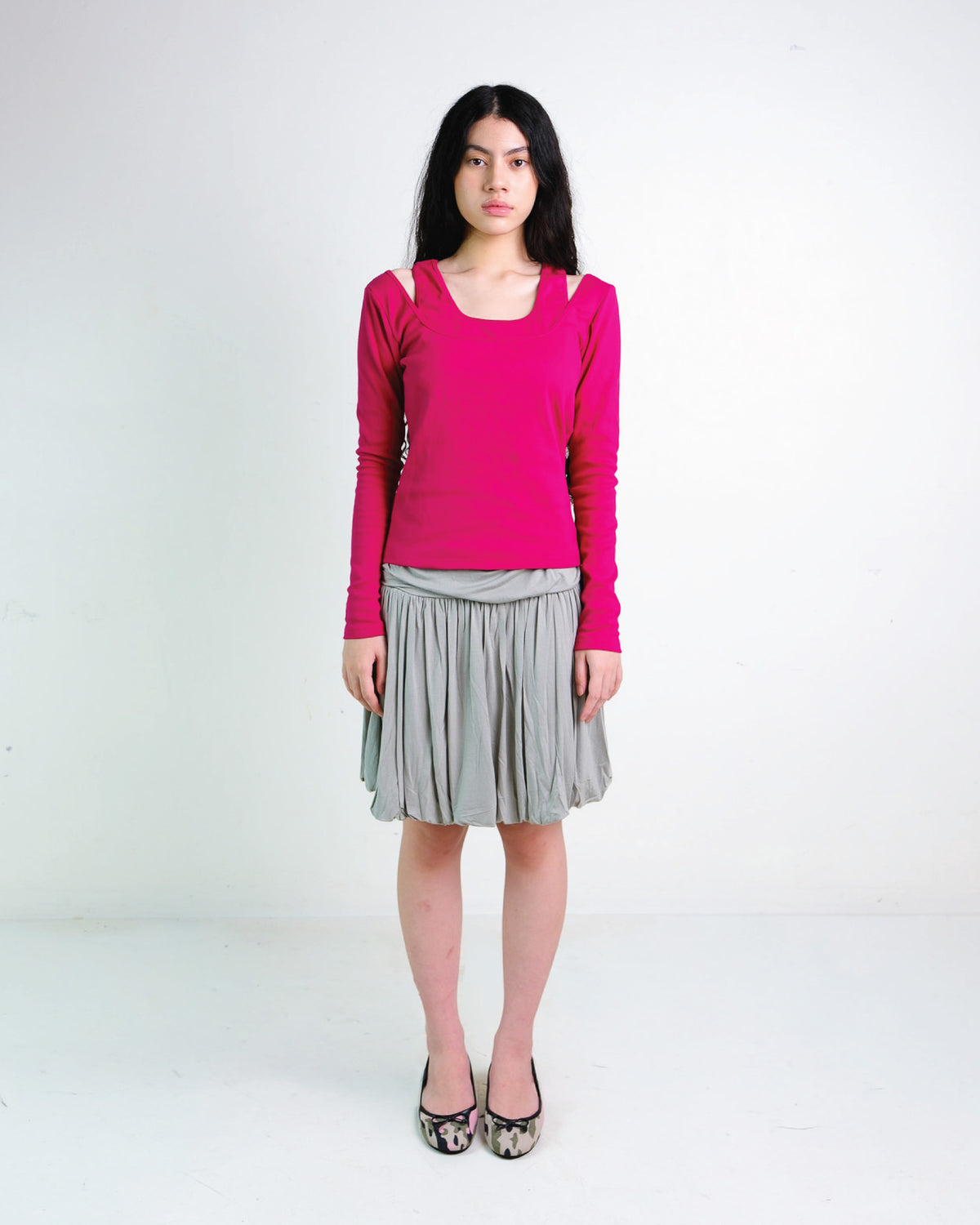 Layered Long Sleeve Rib Top in Fuschia