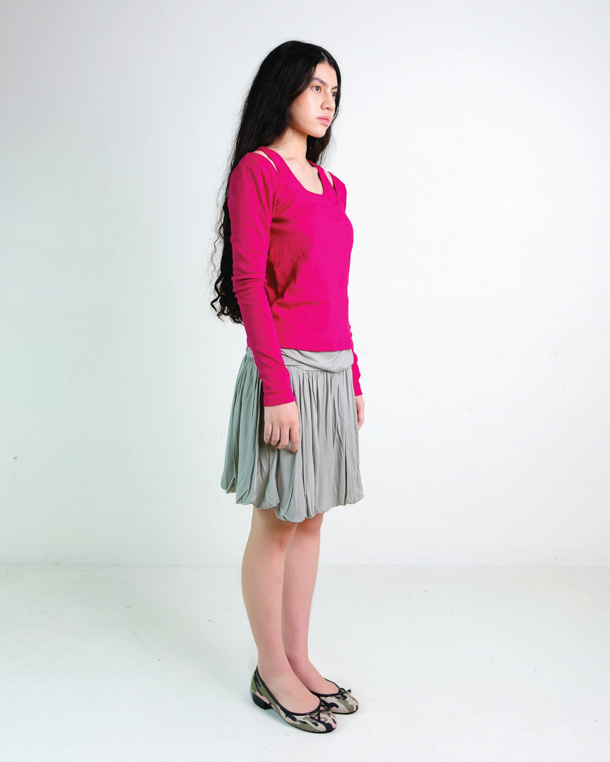 Layered Long Sleeve Rib Top in Fuschia