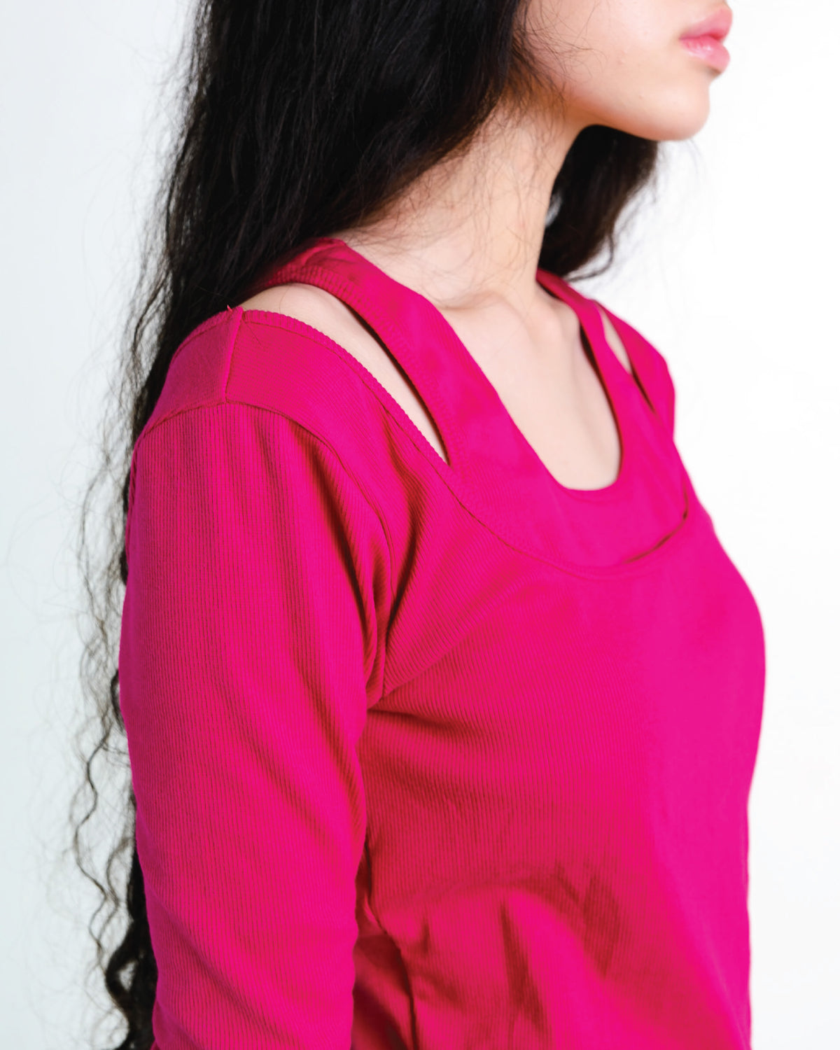 Layered Long Sleeve Rib Top in Fuschia