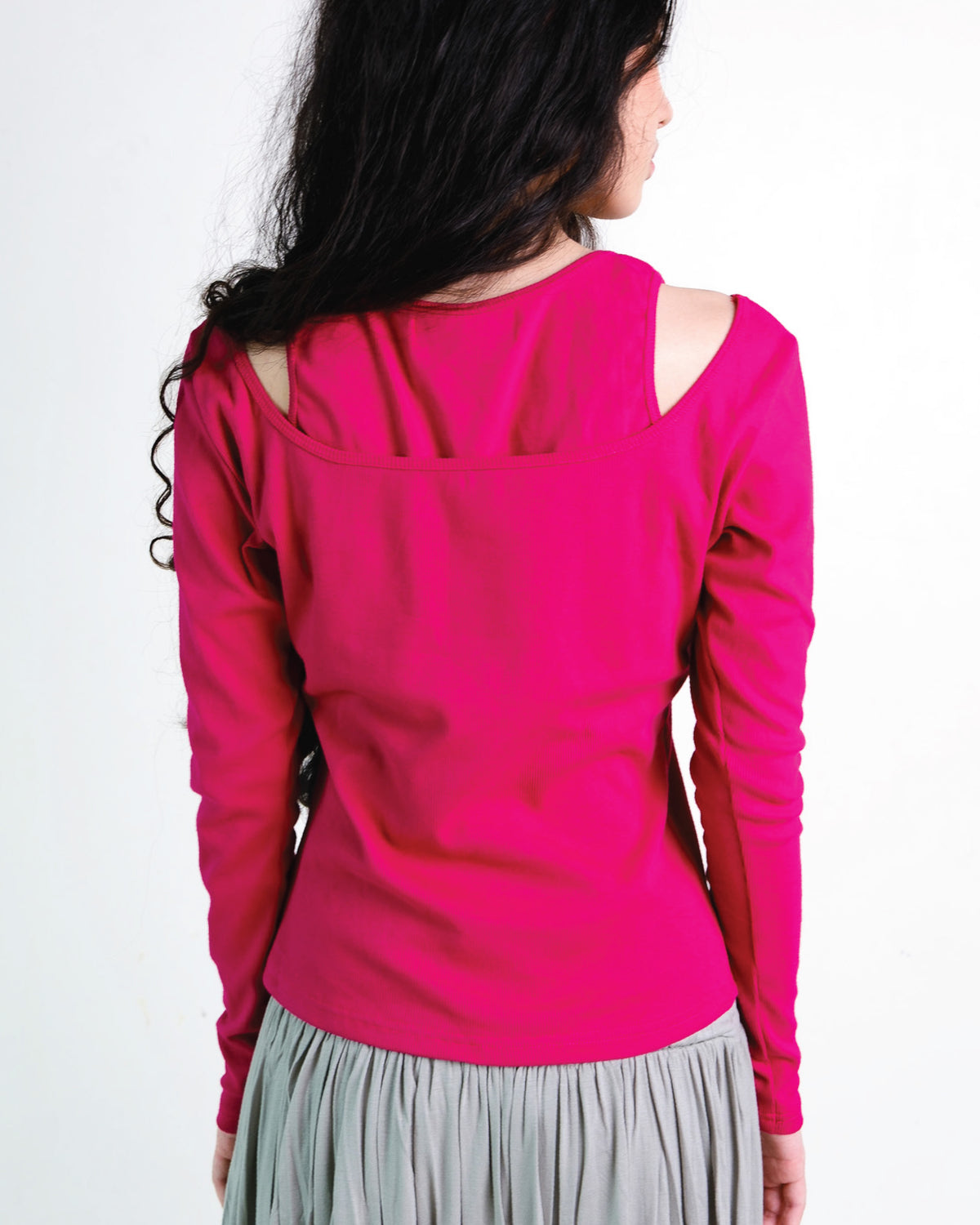 Layered Long Sleeve Rib Top in Fuschia