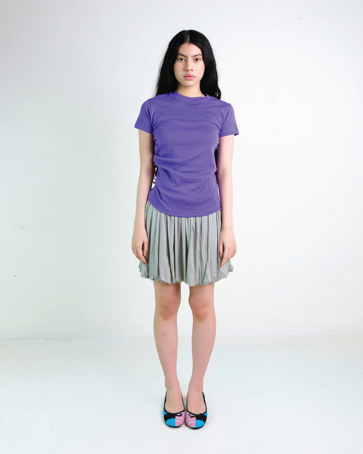 Pleated Tee in Purple
