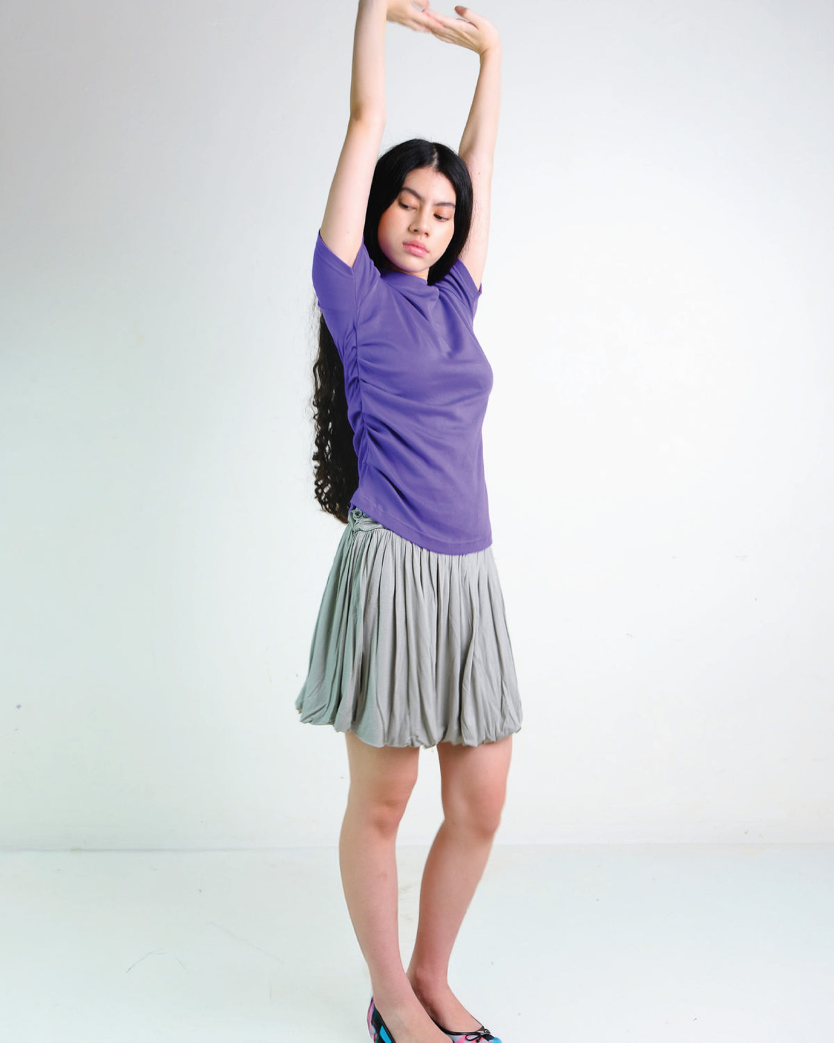 Pleated Tee in Purple