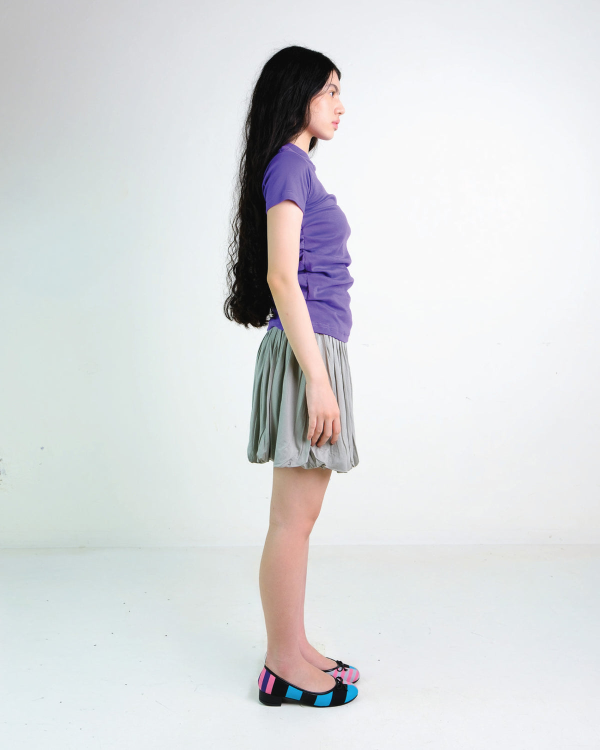 Pleated Tee in Purple