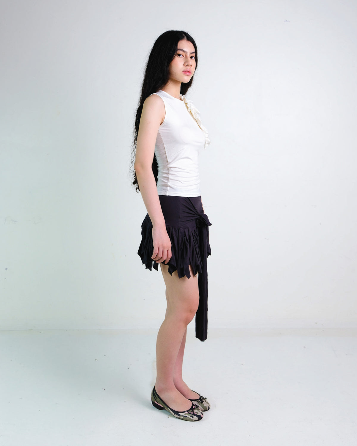 Ruffle Tank Top in White