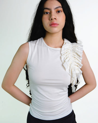 Ruffle Tank Top in White