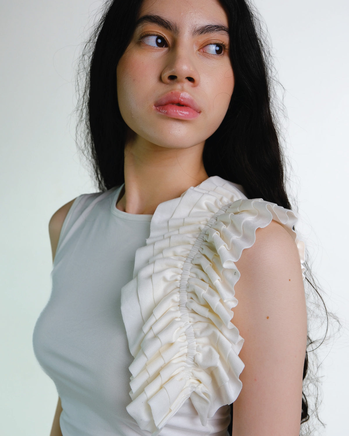 Ruffle Tank Top in White