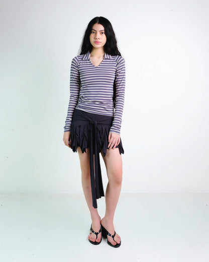 Stripes Long Sleeve Collar Top in Dark Grey