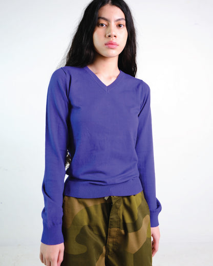 Knit V-Neck Sweater in Purple