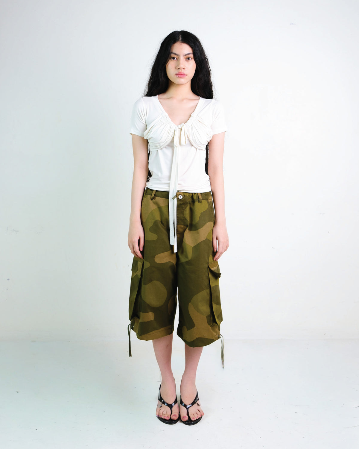 V-Neck Ruched Top in Broken White