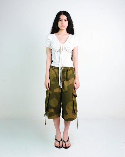 V-Neck Ruched Top in Broken White