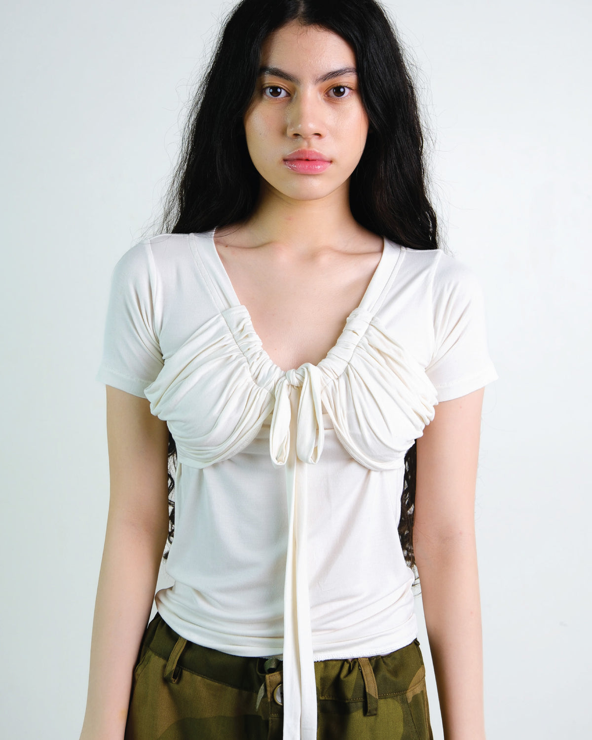 V-Neck Ruched Top in Broken White