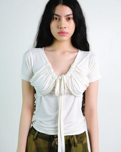 V-Neck Ruched Top in Broken White