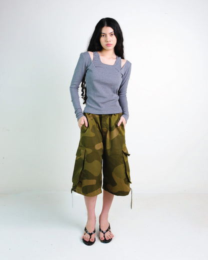 Layered Long Sleeve Rib Top in Grey