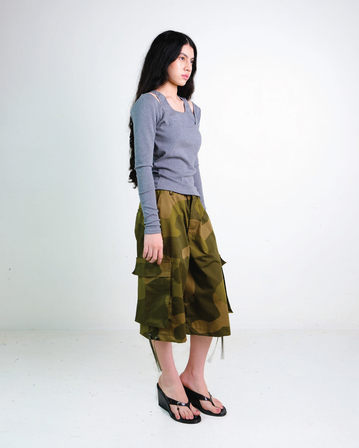 Layered Long Sleeve Rib Top in Grey