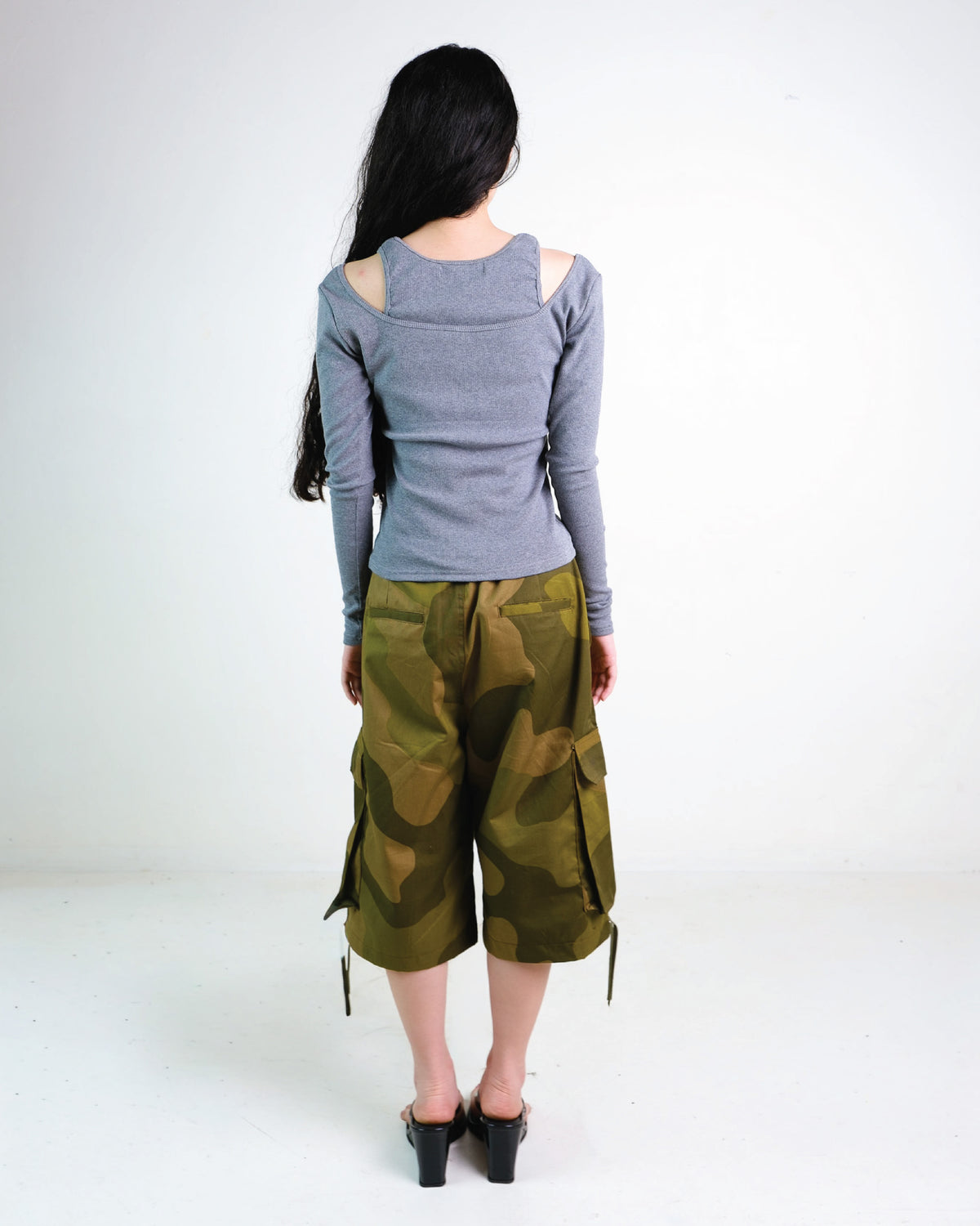 Layered Long Sleeve Rib Top in Grey