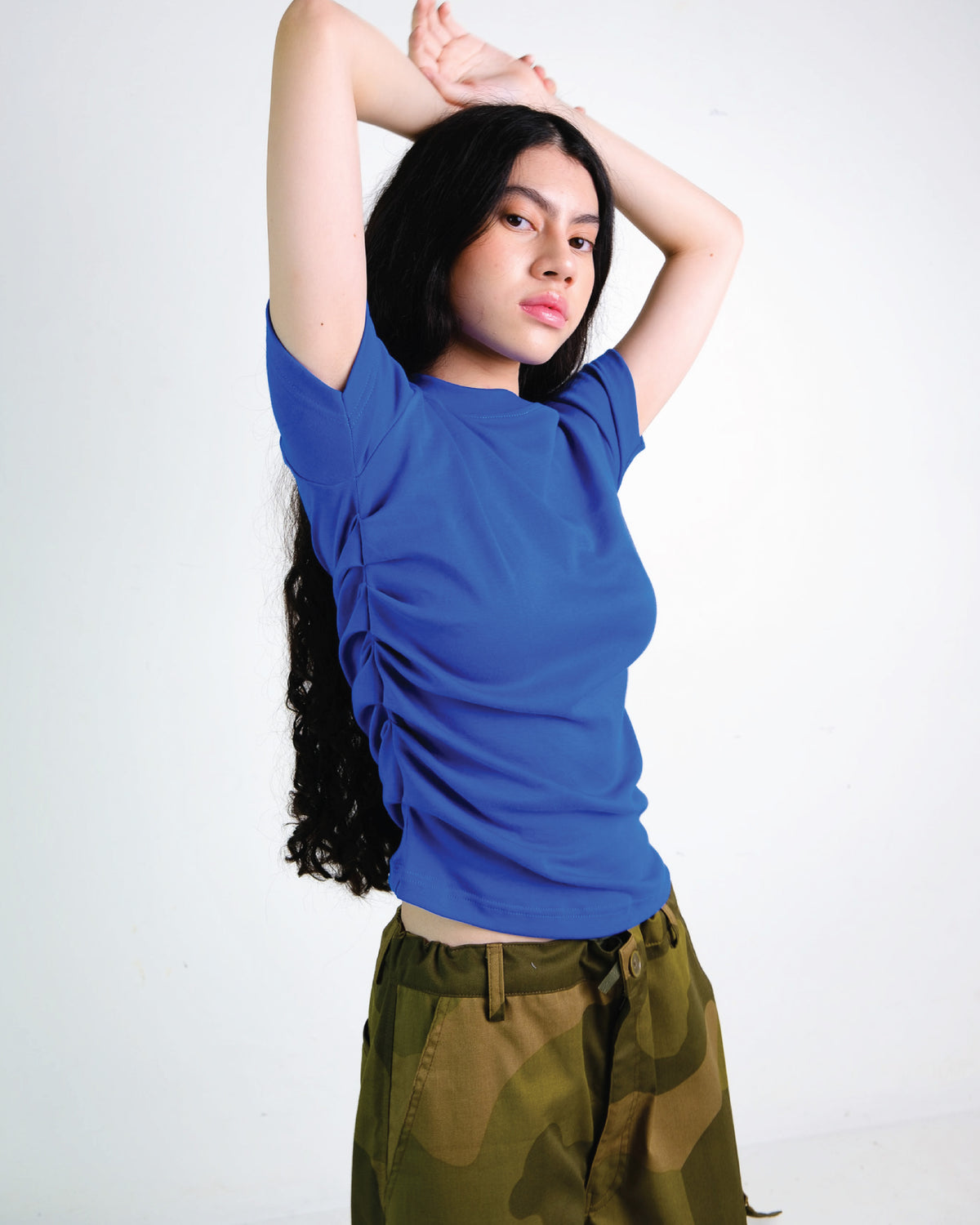 Pleated Tee in Blue