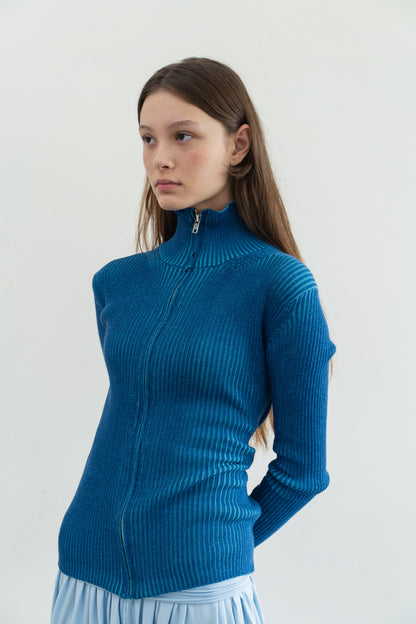 Gradient Knit Jacket in Cyan
