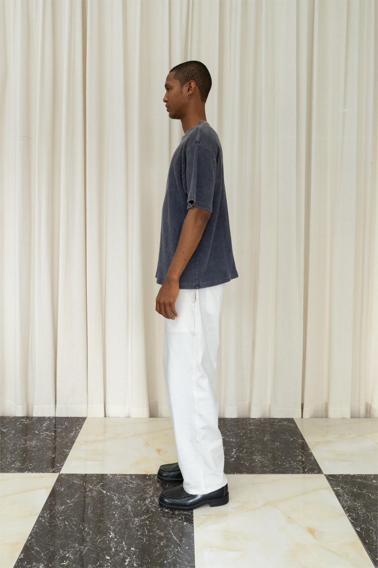 Waffle Washed Tee in Navy