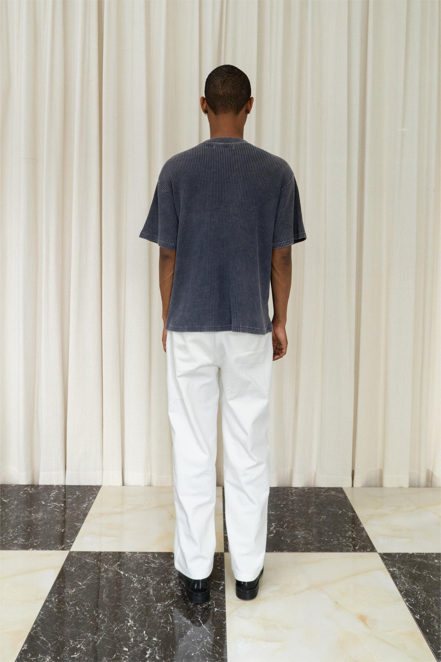 Waffle Washed Tee in Navy