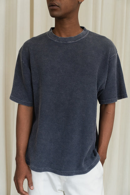 Waffle Washed Tee in Navy