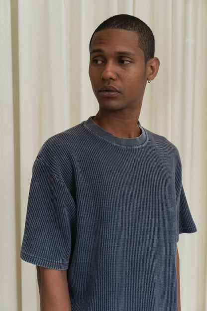 Waffle Washed Tee in Navy
