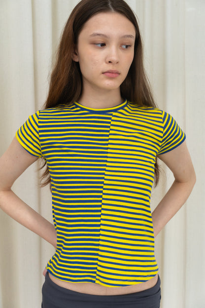 Stripes Asymmetric Top in Blue/Yellow
